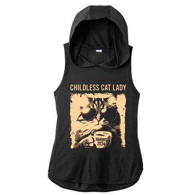 Childless Cat Lady Vintage Coffee Cat Kamala 2024 Ladies PosiCharge Tri-Blend Wicking Draft Hoodie Tank