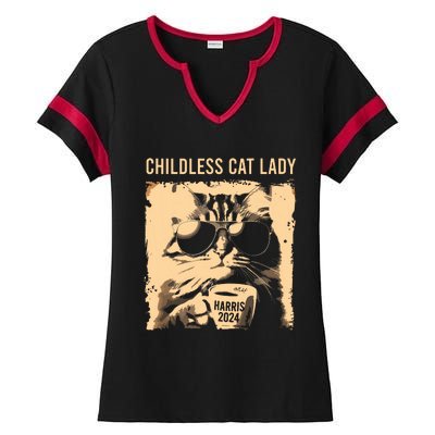 Childless Cat Lady Vintage Coffee Cat Kamala 2024 Ladies Halftime Notch Neck Tee