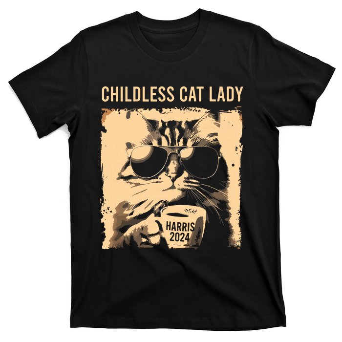 Childless Cat Lady Vintage Coffee Cat Kamala 2024 T-Shirt