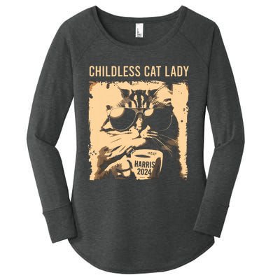 Childless Cat Lady Vintage Coffee Cat Kamala 2024 Women's Perfect Tri Tunic Long Sleeve Shirt