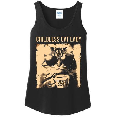 Childless Cat Lady Vintage Coffee Cat Kamala 2024 Ladies Essential Tank