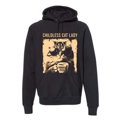 Childless Cat Lady Vintage Coffee Cat Kamala 2024 Premium Hoodie