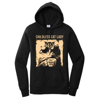 Childless Cat Lady Vintage Coffee Cat Kamala 2024 Women's Pullover Hoodie