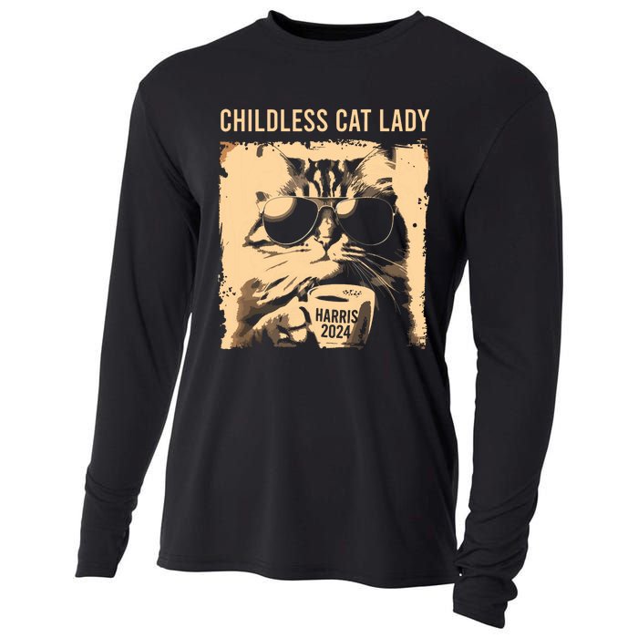 Childless Cat Lady Vintage Coffee Cat Kamala 2024 Cooling Performance Long Sleeve Crew