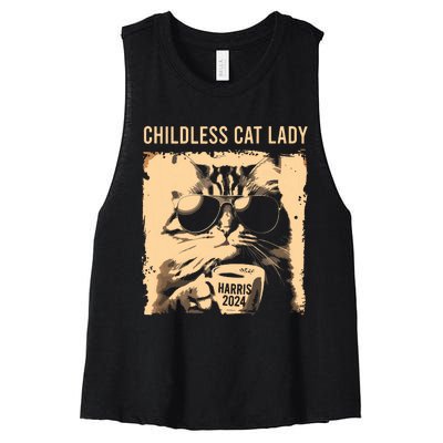 Childless Cat Lady Vintage Coffee Cat Kamala 2024 Women's Racerback Cropped Tank