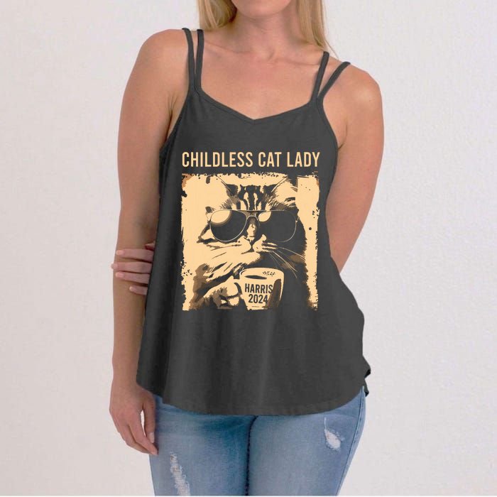 Childless Cat Lady Vintage Coffee Cat Kamala 2024 Women's Strappy Tank