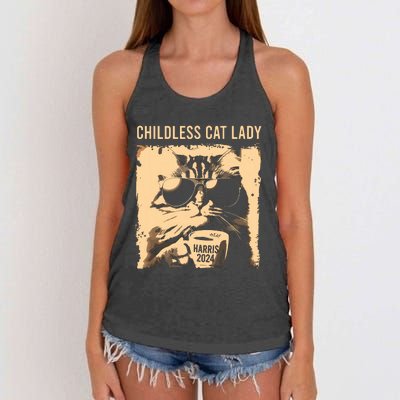 Childless Cat Lady Vintage Coffee Cat Kamala 2024 Women's Knotted Racerback Tank