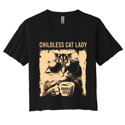 Childless Cat Lady Vintage Coffee Cat Kamala 2024 Women's Crop Top Tee