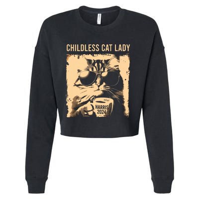 Childless Cat Lady Vintage Coffee Cat Kamala 2024 Cropped Pullover Crew