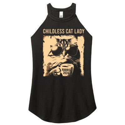 Childless Cat Lady Vintage Coffee Cat Kamala 2024 Women's Perfect Tri Rocker Tank