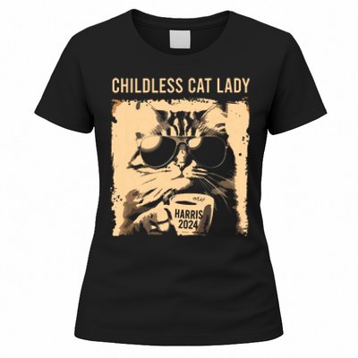 Childless Cat Lady Vintage Coffee Cat Kamala 2024 Women's T-Shirt