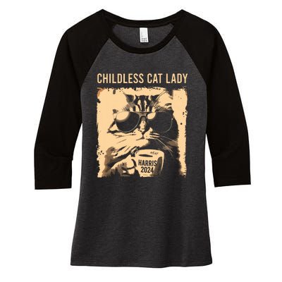 Childless Cat Lady Vintage Coffee Cat Kamala 2024 Women's Tri-Blend 3/4-Sleeve Raglan Shirt