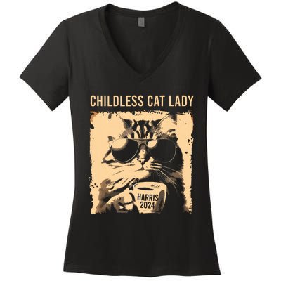 Childless Cat Lady Vintage Coffee Cat Kamala 2024 Women's V-Neck T-Shirt