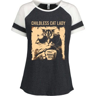 Childless Cat Lady Vintage Coffee Cat Kamala 2024 Enza Ladies Jersey Colorblock Tee