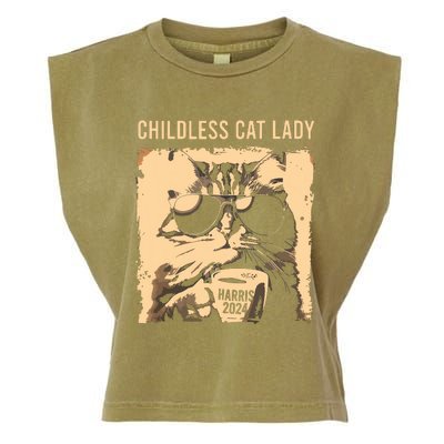 Childless Cat Lady Vintage Coffee Cat Kamala 2024 Garment-Dyed Women's Muscle Tee