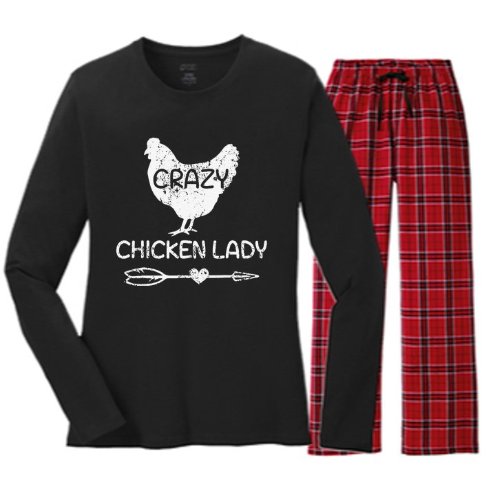 Crazy Chicken Lady Funny Farmer Farming Women's Long Sleeve Flannel Pajama Set 