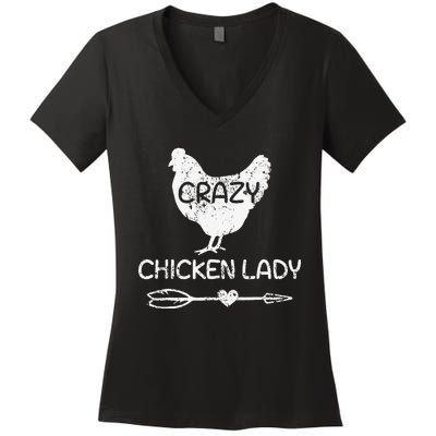 Crazy Chicken Lady Funny Farmer Farming Women's V-Neck T-Shirt