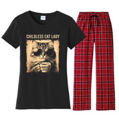 Childless Cat Lady Vintage Coffee Cat Women's Flannel Pajama Set