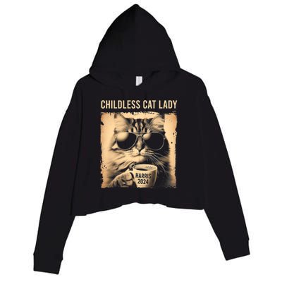 Childless Cat Lady Vintage Coffee Cat Crop Fleece Hoodie