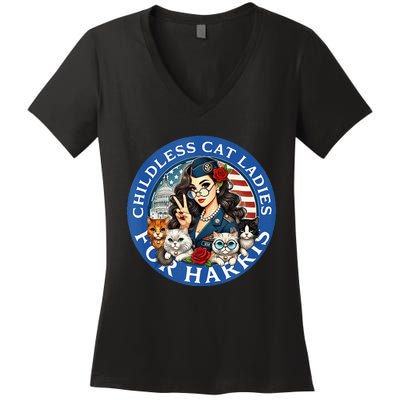 Childless Cat Ladies Harris Women Veteran Military Solider Women's V-Neck T-Shirt