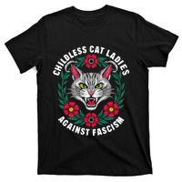 Childless Cat Ladies Against Fascism Flowers T-Shirt