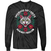 Childless Cat Ladies Against Fascism Flowers Tie-Dye Long Sleeve Shirt