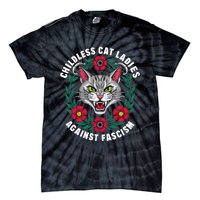 Childless Cat Ladies Against Fascism Flowers Tie-Dye T-Shirt