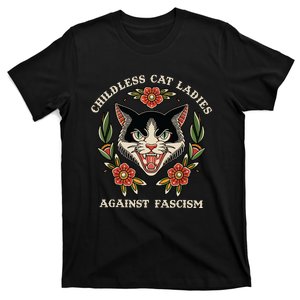 Childless Cat Ladies Against Fascism Flowers T-Shirt