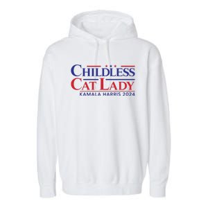 Childless Cat Lady Kamala 2024 Harris Funny President 2024 Garment-Dyed Fleece Hoodie