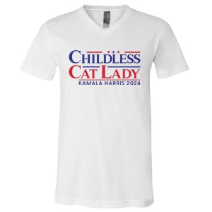 Childless Cat Lady Kamala 2024 Harris Funny President 2024 V-Neck T-Shirt