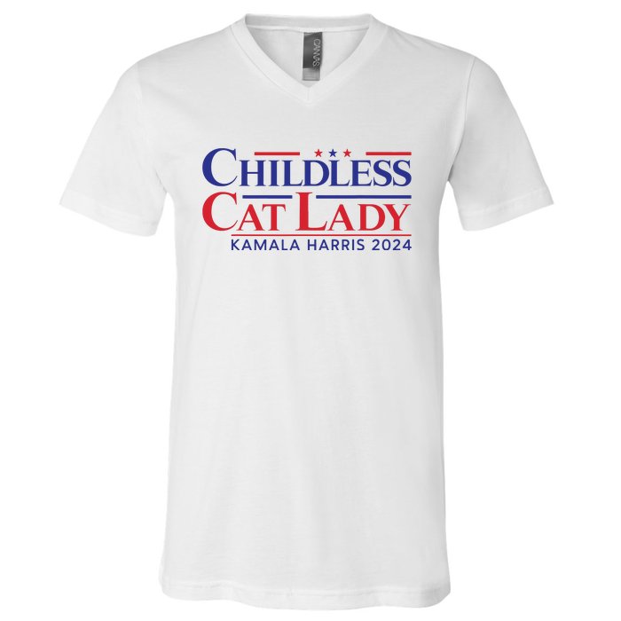 Childless Cat Lady Kamala 2024 Harris Funny President 2024 V-Neck T-Shirt