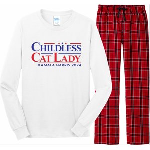 Childless Cat Lady Kamala 2024 Harris Funny President 2024 Long Sleeve Pajama Set