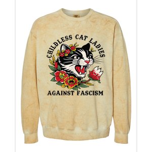 Childless Cat Lady; Childless Cat Ladies Against Fascism Colorblast Crewneck Sweatshirt