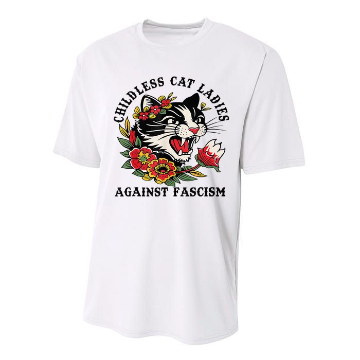 Childless Cat Lady; Childless Cat Ladies Against Fascism Performance Sprint T-Shirt