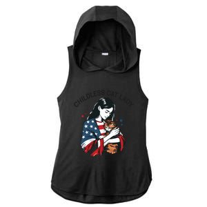 Childless Cat Lady With Patriotic Flair Ladies PosiCharge Tri-Blend Wicking Draft Hoodie Tank