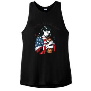 Childless Cat Lady With Patriotic Flair Ladies PosiCharge Tri-Blend Wicking Tank