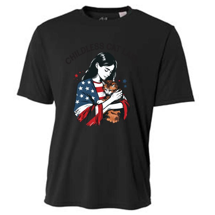 Childless Cat Lady With Patriotic Flair Cooling Performance Crew T-Shirt