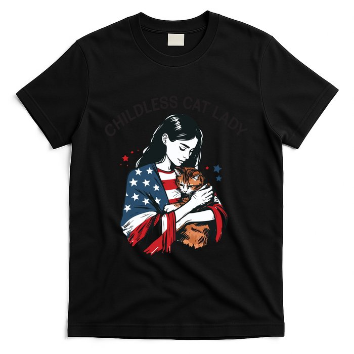 Childless Cat Lady With Patriotic Flair T-Shirt