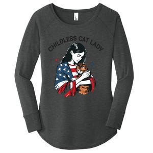 Childless Cat Lady With Patriotic Flair Women's Perfect Tri Tunic Long Sleeve Shirt