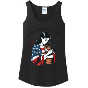 Childless Cat Lady With Patriotic Flair Ladies Essential Tank