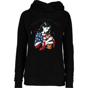 Childless Cat Lady With Patriotic Flair Womens Funnel Neck Pullover Hood