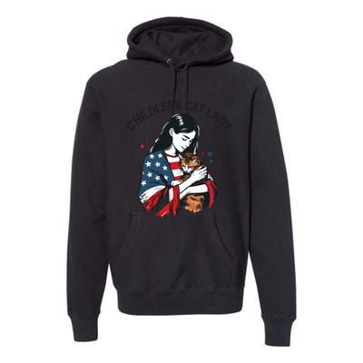 Childless Cat Lady With Patriotic Flair Premium Hoodie