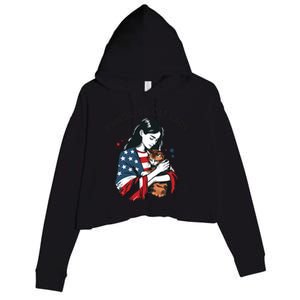 Childless Cat Lady With Patriotic Flair Crop Fleece Hoodie