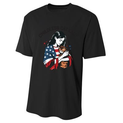 Childless Cat Lady With Patriotic Flair Performance Sprint T-Shirt