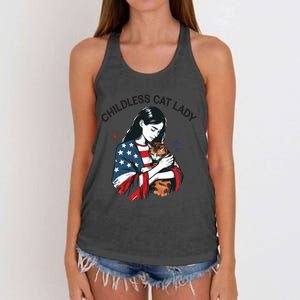 Childless Cat Lady With Patriotic Flair Women's Knotted Racerback Tank