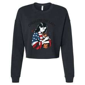 Childless Cat Lady With Patriotic Flair Cropped Pullover Crew