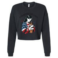 Childless Cat Lady With Patriotic Flair Cropped Pullover Crew