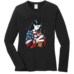 Childless Cat Lady With Patriotic Flair Ladies Long Sleeve Shirt