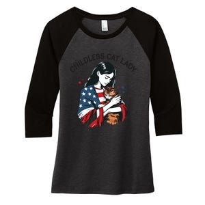 Childless Cat Lady With Patriotic Flair Women's Tri-Blend 3/4-Sleeve Raglan Shirt