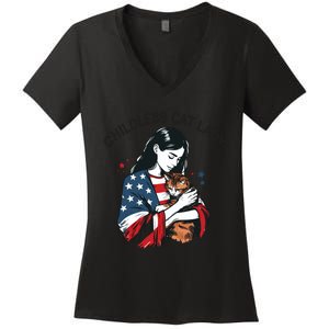 Childless Cat Lady With Patriotic Flair Women's V-Neck T-Shirt